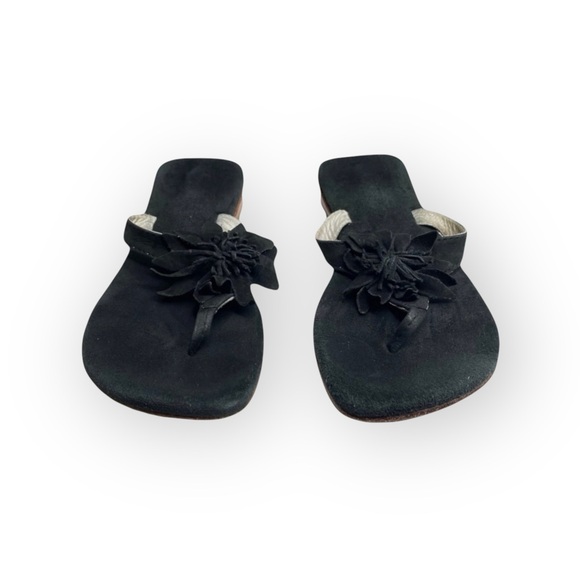 Nordstrom 𑁍 Suede 3D Flower Thong Wood Wedge Sandals 𑁍 Black Size 11.5 29 𑁍 - Picture 9 of 16